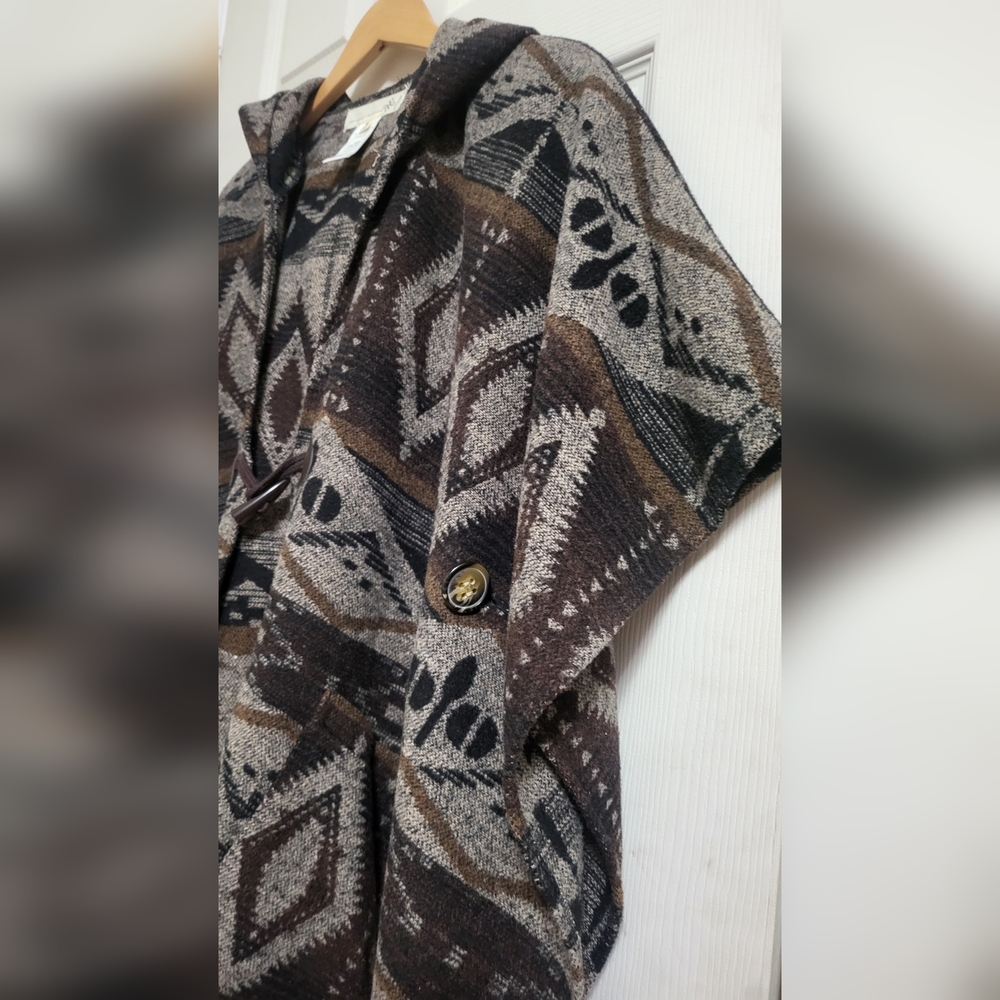 🌿Artisan Crafted Women's Medium Boho Hooded Cape Fringed Cardigan - Picture 6 of 11